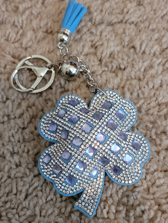 The Unbranded Brand Accessories - Clover Keychain with Blue And Clear Rhinestones And Blue Tassel NWOT